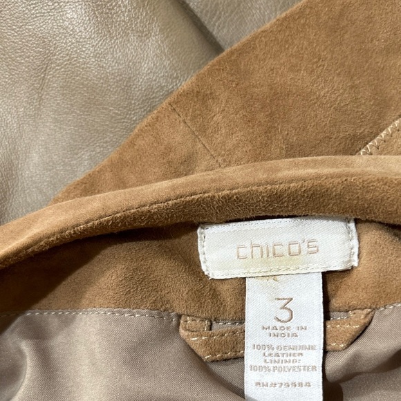 Chico’s sz3 Leather Suede Tan lightweight snaps jacket 16/18 XL GUC SOFT - Picture 8 of 9